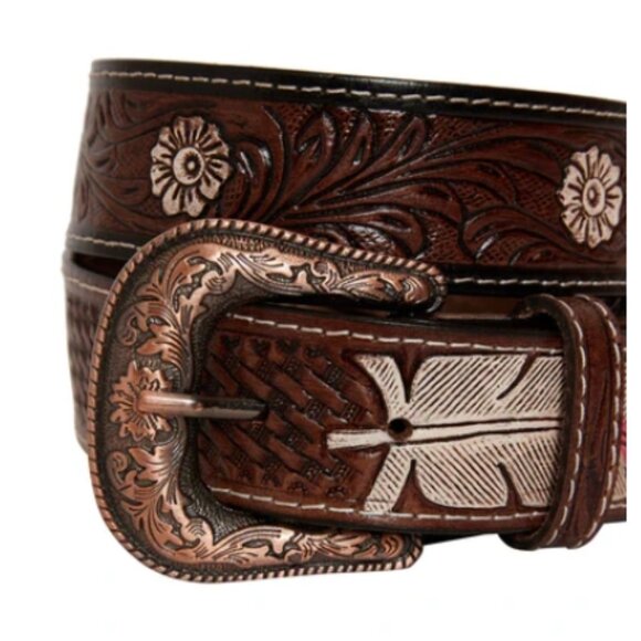 NWT Myra Pink feather Hand-Tooled Leather Women\'s Belt